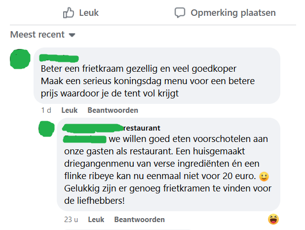 hoe ga je om met negatieve reacties op je zakelijke socials? Zo bijvoorbeeld.